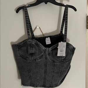 No Boundaries Charcoal Denim Bustier Bodysuit